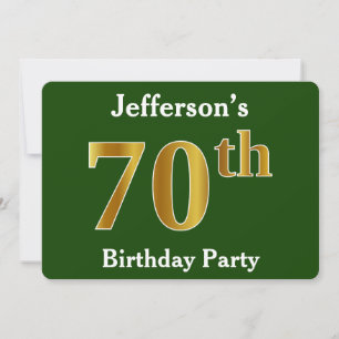 Invitation Green, Faux Gold 70th Birthday Party + Nom personn