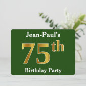 Invitation Green, Faux Gold 75e fête d'anniversaire + Nom per (Debout devant)
