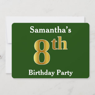 Invitation Green, Faux Gold 8e fête d'anniversaire + Nom pers