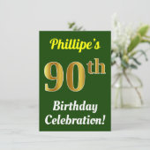 Invitation Green, Faux Gold 90e anniversaire Célébration + No (Debout devant)