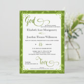 Invitation Green Feuille God is Love Christian Mariage Card (Debout devant)