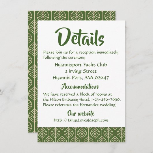 Invitation Green Feuilles Boho Mariage Directions Détails Feu (Devant / Derrière)