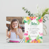 Invitation Green | Flamant rose tropical Luau Photo Anniversa (Debout devant)