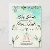 Invitation Green Floral Baby Shower, Spring Baby Shower (Devant)