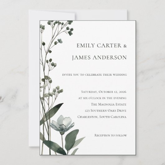 Invitation Green Floral Botanical Wedding (Devant)