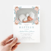 Invitation Green Floral Elegant Boy Photo Baptême