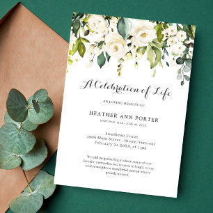 Invitation Green Floral Élégante Célébration de la vie funéra
