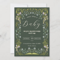 Green Floral Fairytale Livre Baby shower Invitatio