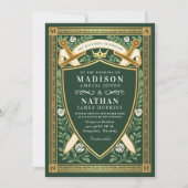 Invitation Green Floral Fantasy Sword Shield Monogram Wedding (Devant)