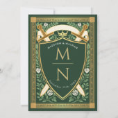 Invitation Green Floral Fantasy Sword Shield Monogram Wedding (Dos)