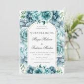 Invitation Green Floral Garden Nuestra Boda Mariage espagnol (Debout devant)