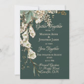 Invitation Green Floral Garland Script Mariage élégant (Devant)
