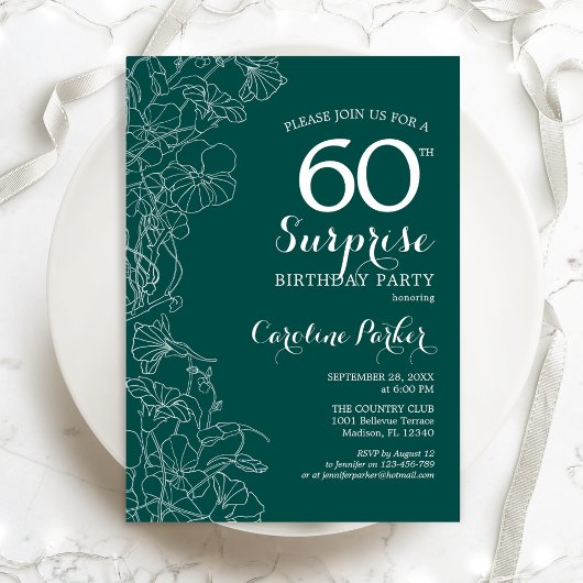 Invitation Green Floral Surprise 60e anniversaire