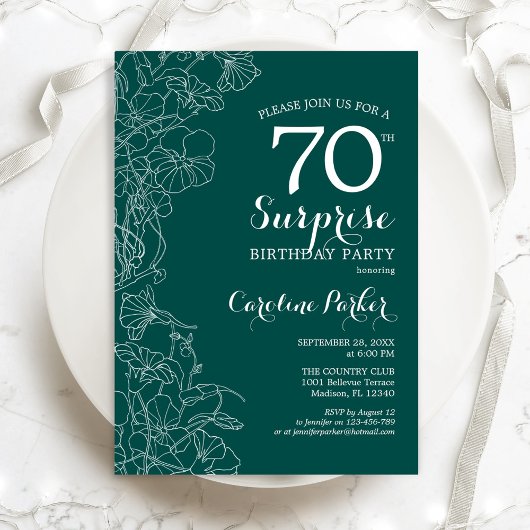 Invitation Green Floral Surprise 70e anniversaire