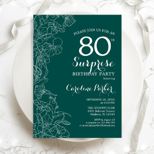 Invitation Green Floral Surprise 80e anniversaire