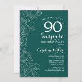 Invitation Green Floral Surprise 90e fête d'anniversaire (Devant)