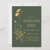 Invitation Green Floral Thanksgiving Friendsgiving Dîner (Devant)