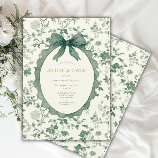 Invitation Green Floral Vintage Bridal Shower