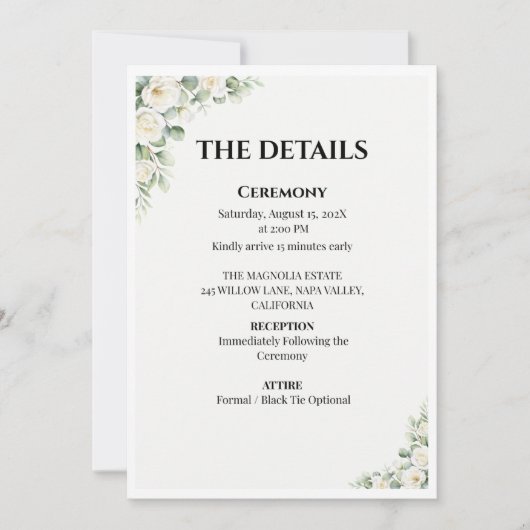 Invitation Green Floral Wedding Details Card (Devant)
