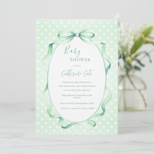 Invitation Green Floral Whimsical Baby Shower  (Debout devant)