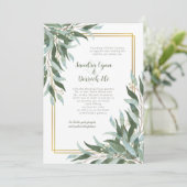 Invitation Green Foliage Greenery Gold Frame Wedding (Debout devant)