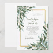 Invitation Green Foliage Greenery Gold Frame Wedding (Devant / Derrière)