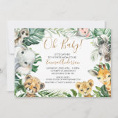 Invitation Green Foliage Verdure Safari Animaux Baby shower (Devant)