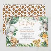 Invitation Green Foliage Verdure Safari Animaux Baby shower (Devant / Derrière)