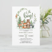 Invitation Green Forest Oh Boy Baby shower des animaux de boi (Debout devant)