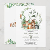 Invitation Green Forest Oh Boy Baby shower des animaux de boi (Devant / Derrière)