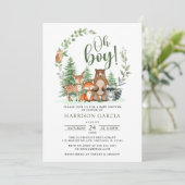 Invitation Green Forest Oh Boy Baby shower des animaux de boi (Debout devant)