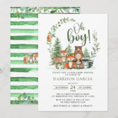 Invitation Green Forest Oh Boy Baby shower des animaux de boi (Devant / Derrière)