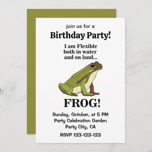 Invitation Green Frog Funny Birthday Party (Devant / Derrière)