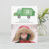 Invitation Green Garbage Truck Recycle Boy Photo Anniversaire (Debout devant)