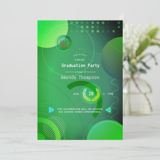 Invitation Green Geometry Virtual Graduation Party (Debout devant)
