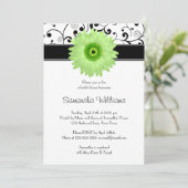Invitation Green Gerbera Daisy Black Scroll Fête de l'mariée (Debout devant)
