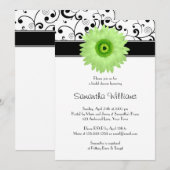 Invitation Green Gerbera Daisy Black Scroll Fête de l'mariée (Devant / Derrière)