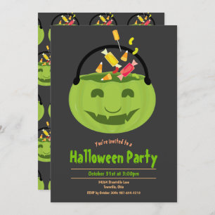 Invitation Green Ghoul Pail Candy La fête d'Halloween de l'en