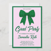 Invitation Green Gingham Bow Graduation Party (Devant)