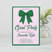 Invitation Green Gingham Bow Graduation Party (Debout devant)