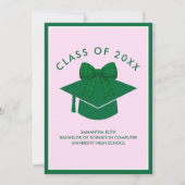 Invitation Green Gingham Bow Graduation Party (Dos)