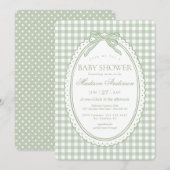 Invitation Green Gingham Coquette Bow Baby Shower (Devant / Derrière)