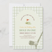 Invitation Green Gingham Hole in One Golf First Birthday (Devant)
