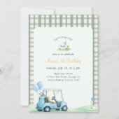 Invitation Green Gingham Kids Golf First Birthday (Devant)