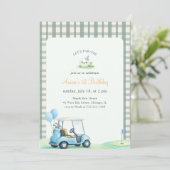 Invitation Green Gingham Kids Golf First Birthday (Debout devant)