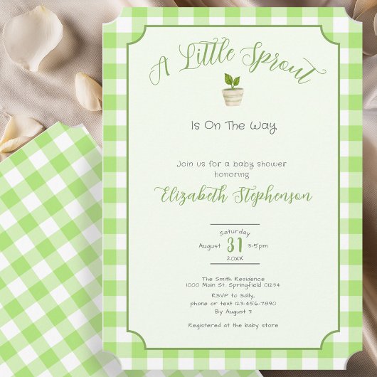 Invitation Green Gingham Little Sprout Baby Shower