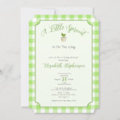 Invitation Green Gingham Little Sprout Baby Shower (Devant)