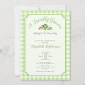 Invitation Green Gingham Locally Grown Baby Shower (Devant)