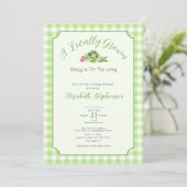 Invitation Green Gingham Locally Grown Baby Shower (Debout devant)