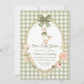 Invitation Green Gingham One Silly Goose 1st Birthday (Devant)
